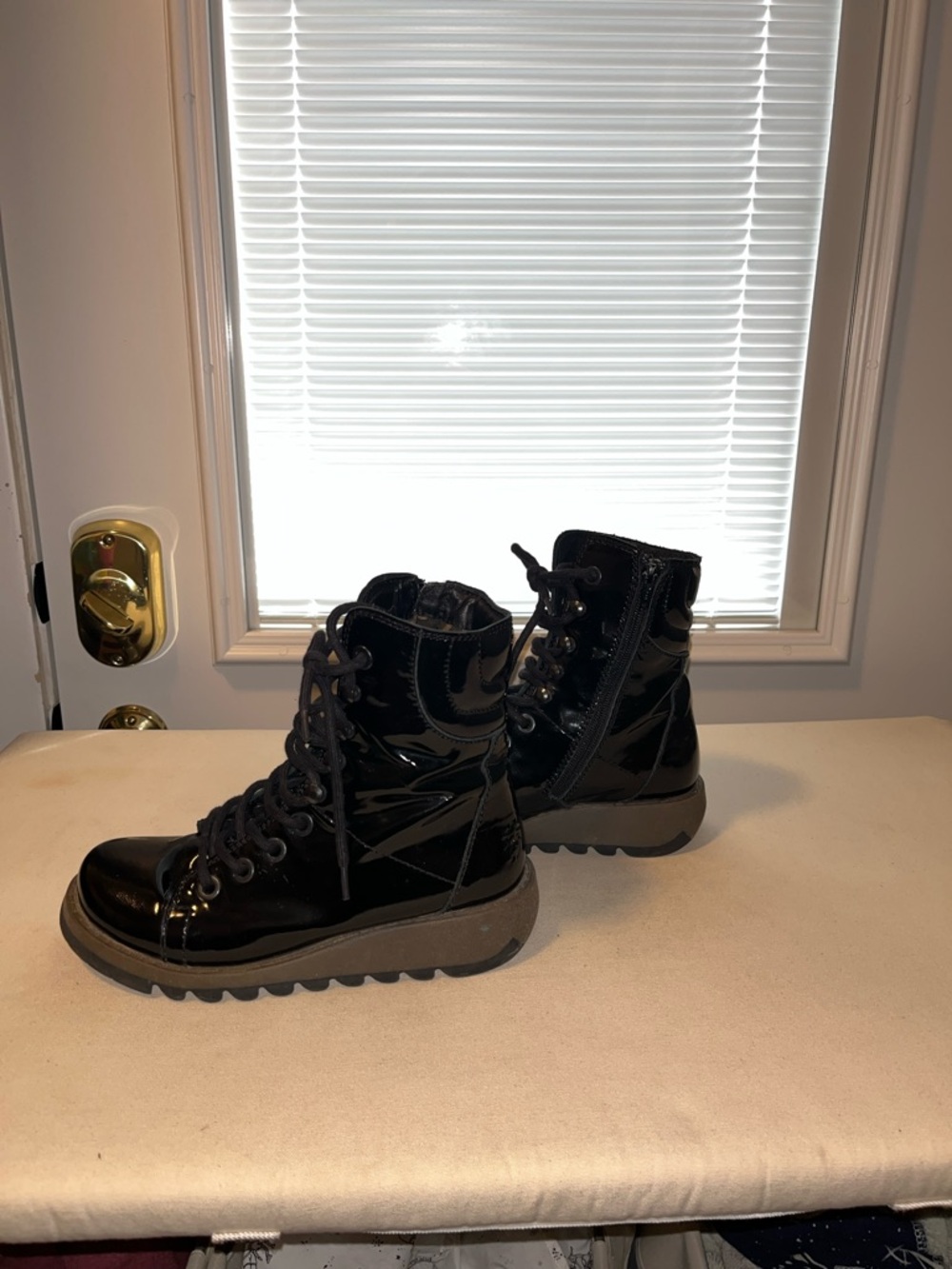 Fly London Black Patent Lace-Up Women's Boots - Picture 4 of 5